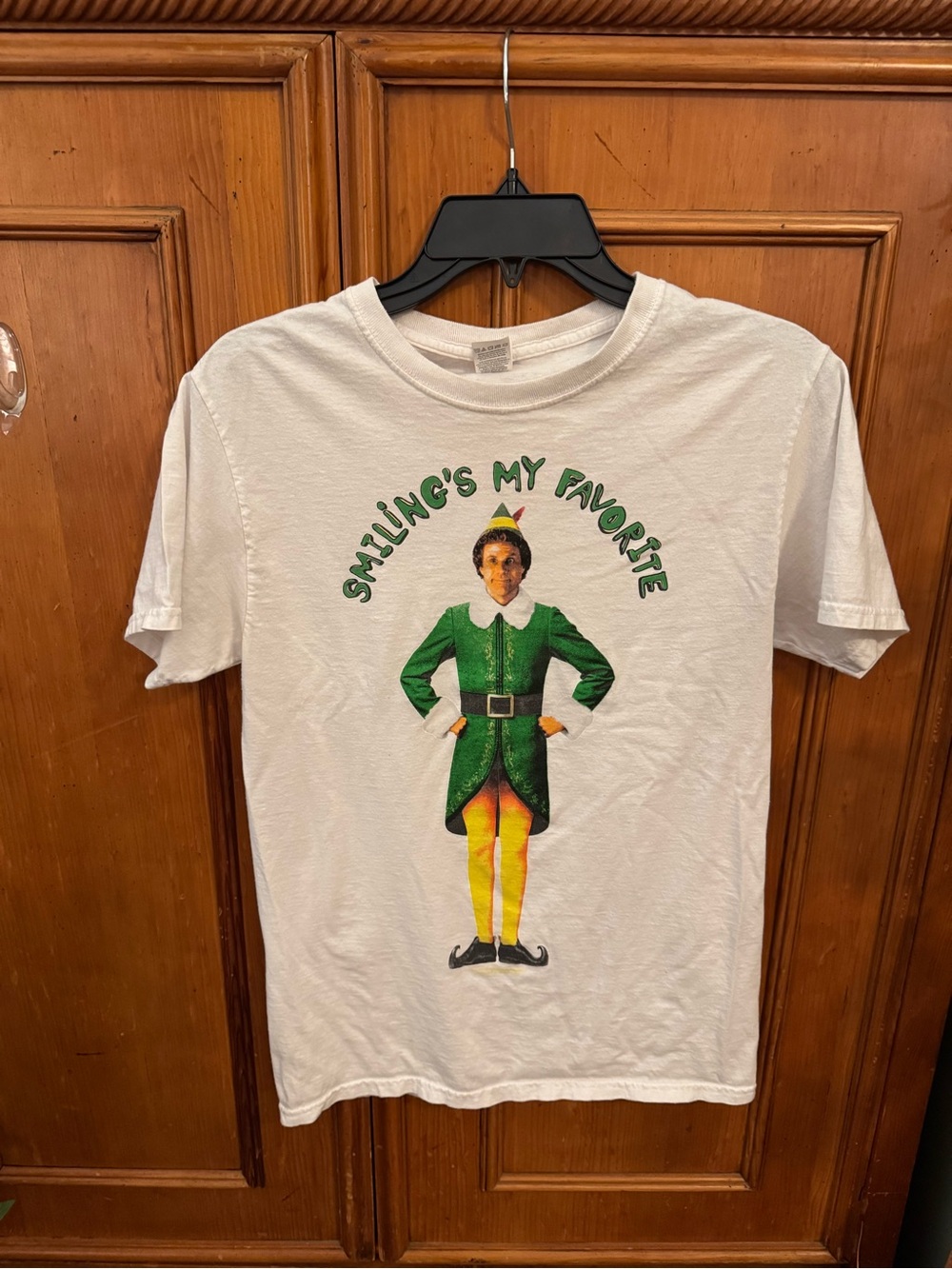 Fruit of the Loom White Short Sleeve Tee with Green & Yellow Elf Graphic